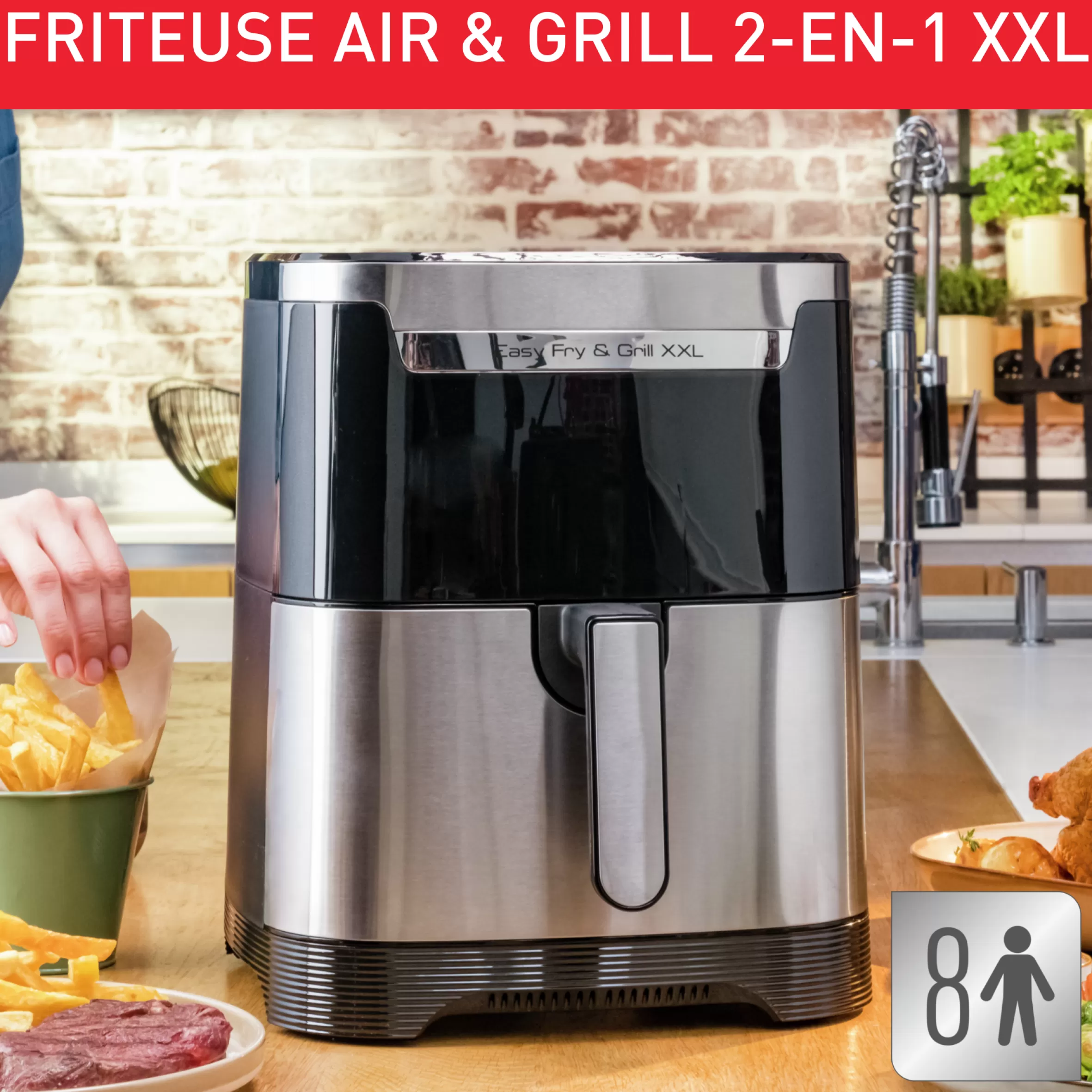 Moulinex Olievrije friteuses<Airfryer Easy Fry & Grill Xxl 6,5 L, Airfryer, Grill, 8 Programma's, 2 Kookzones
