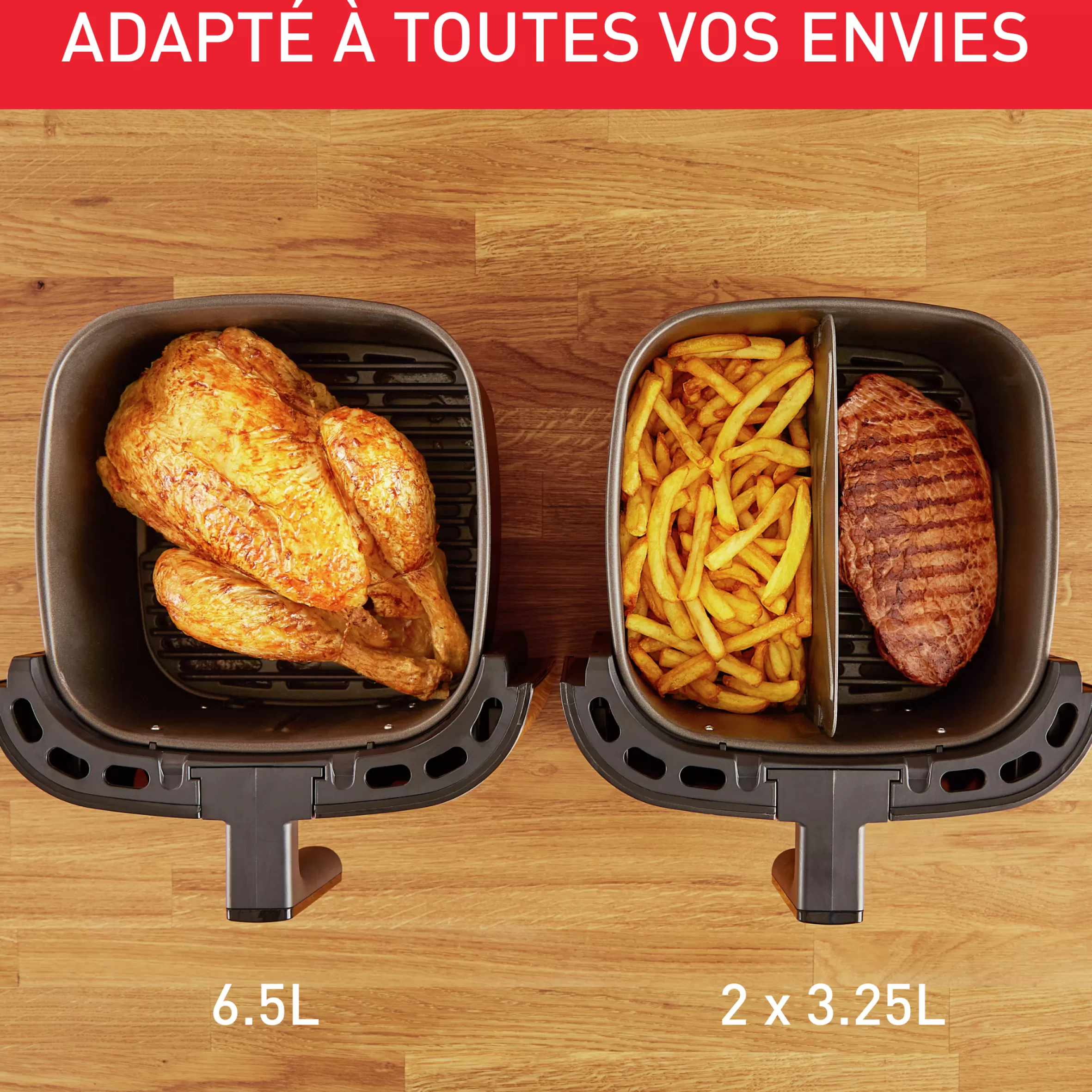 Moulinex Olievrije friteuses<Airfryer Easy Fry & Grill Xxl 6,5 L, Airfryer, Grill, 8 Programma's, 2 Kookzones