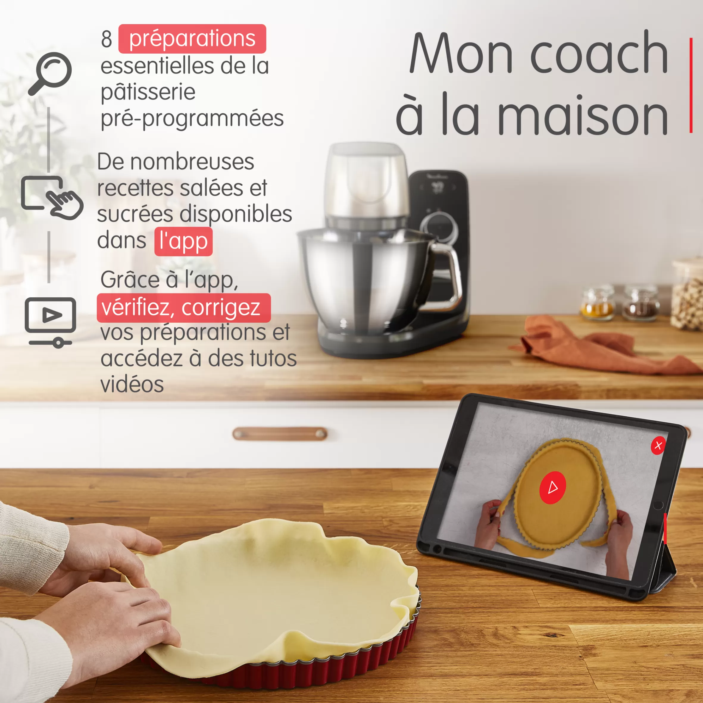 Moulinex Gebakrobots<Coach, Pastry Robot, 8 programma's, Coaching in de gratis app, Brush + Maryse