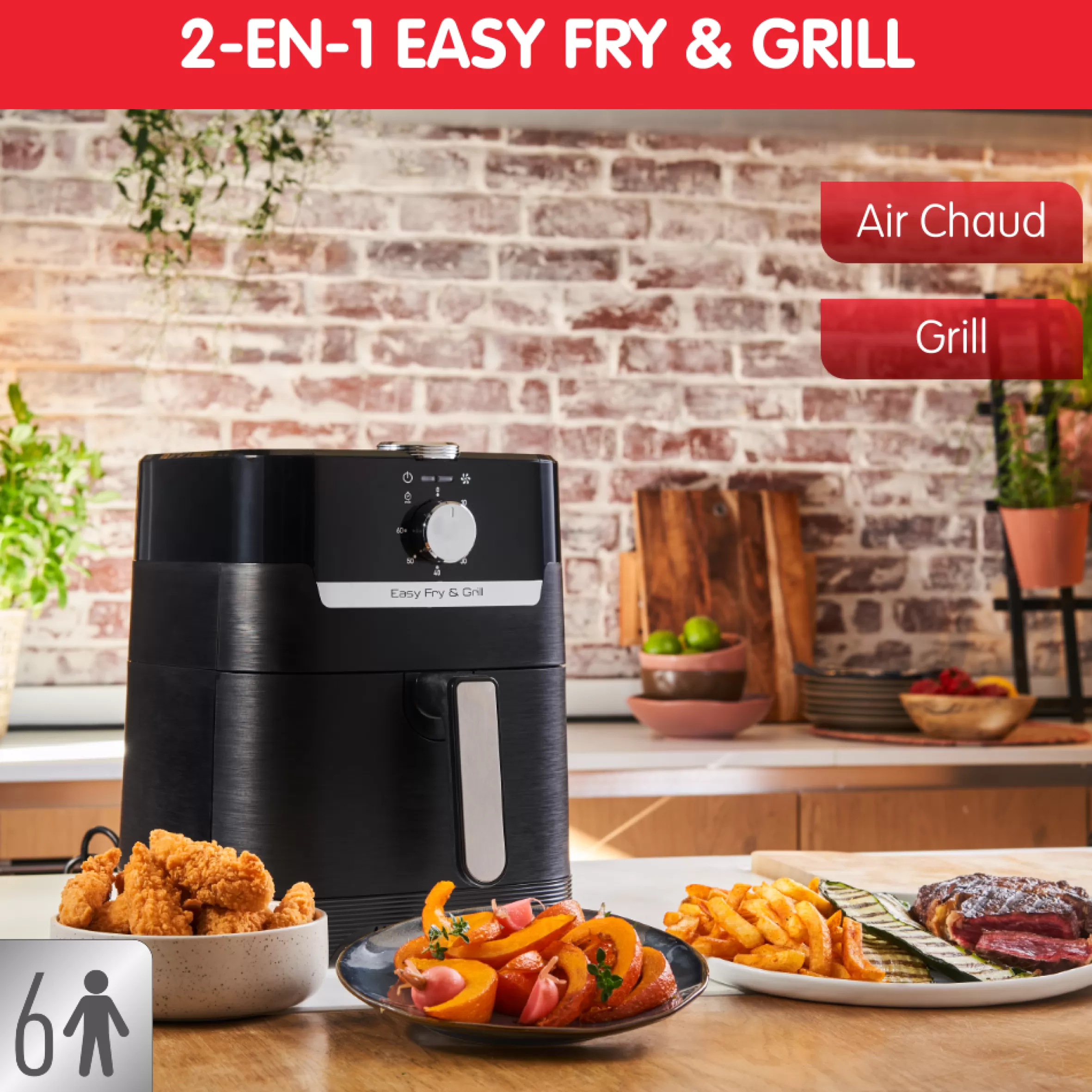Moulinex Olievrije friteuses<Easy Fry & Grill, olievrije friteuse van 4,2 liter (6 personen), luchtfriteuse, grill