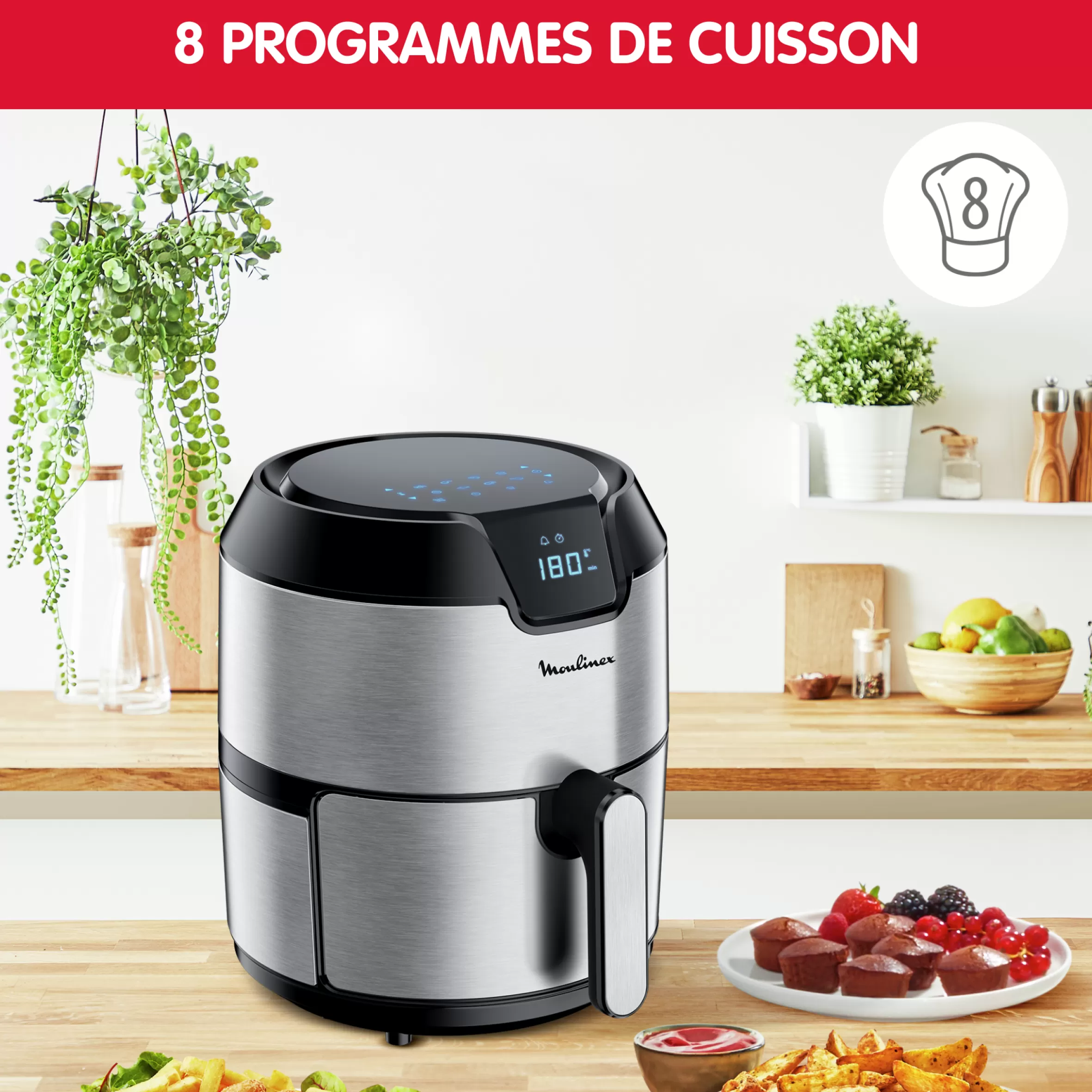 Moulinex Olievrije friteuses<Easy Fry Deluxe, Airfryer, 8 Programma's