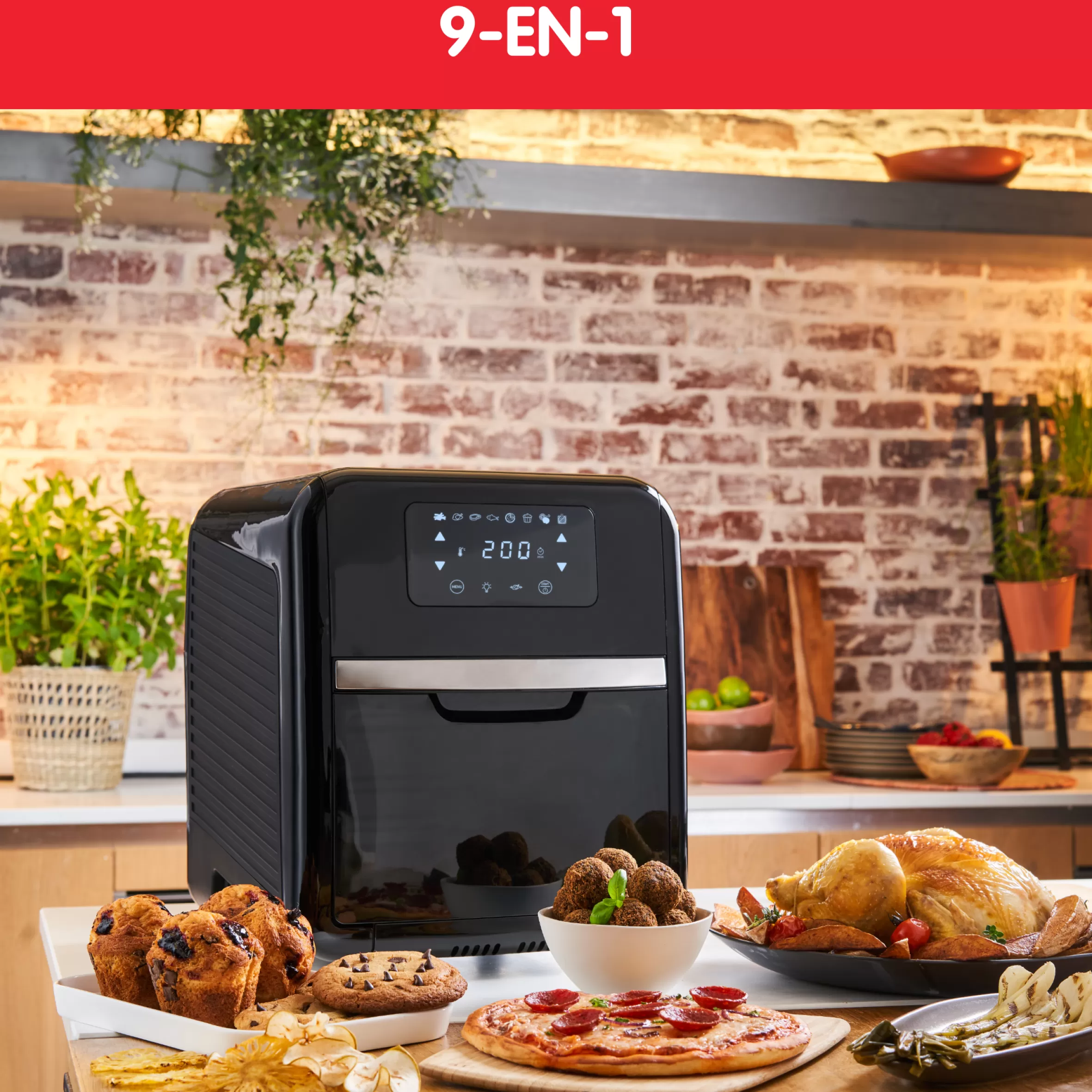 Moulinex Olievrije friteuses<Easy Fry multifunctionele 9-in-1 en grill, olievrije friteuse, 11 l, 8 programma's, luchtfriteuse