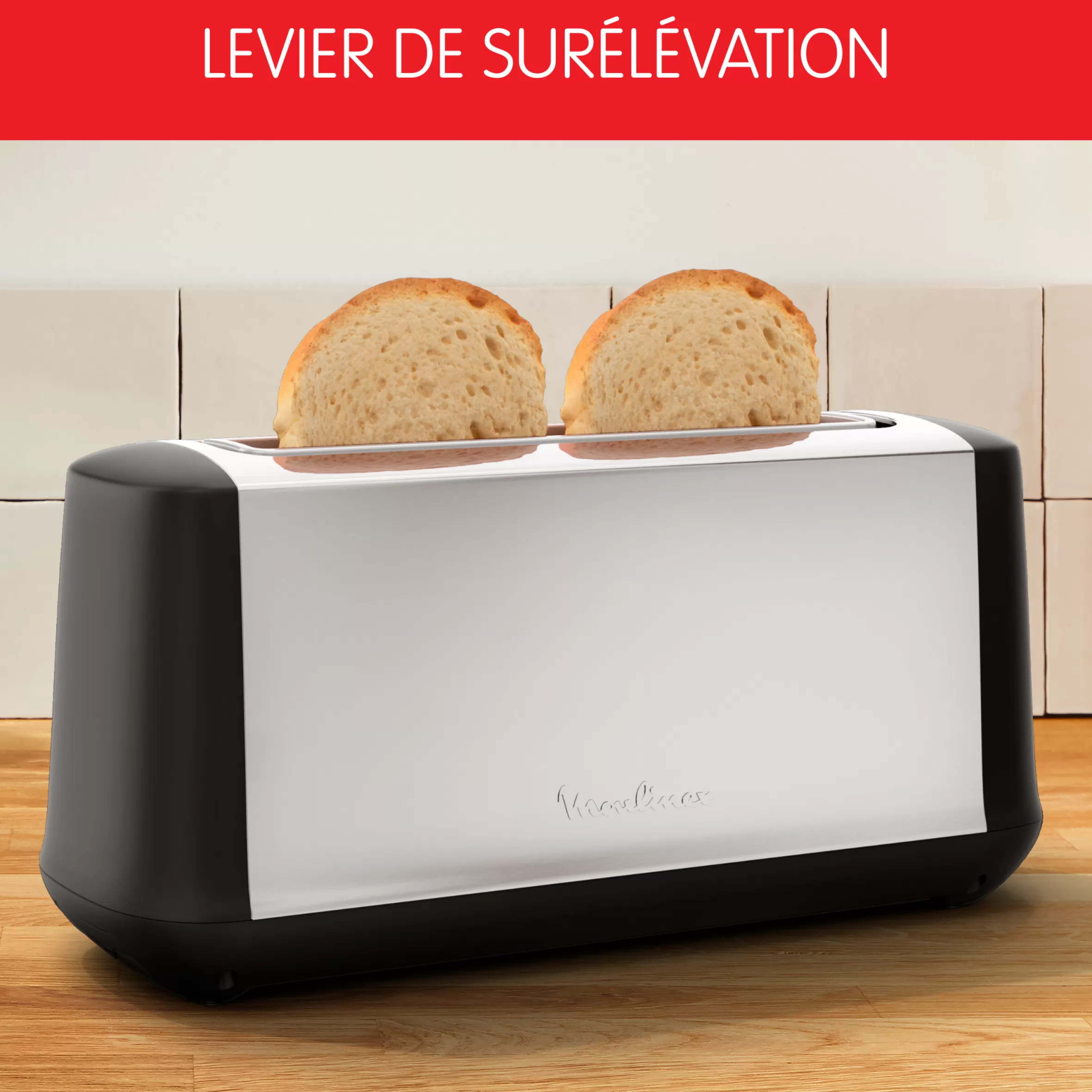 Moulinex Broodroosters<Subito roestvrijstalen broodrooster, 1 lange gleuf 25 cm, 7 bruiningsniveaus